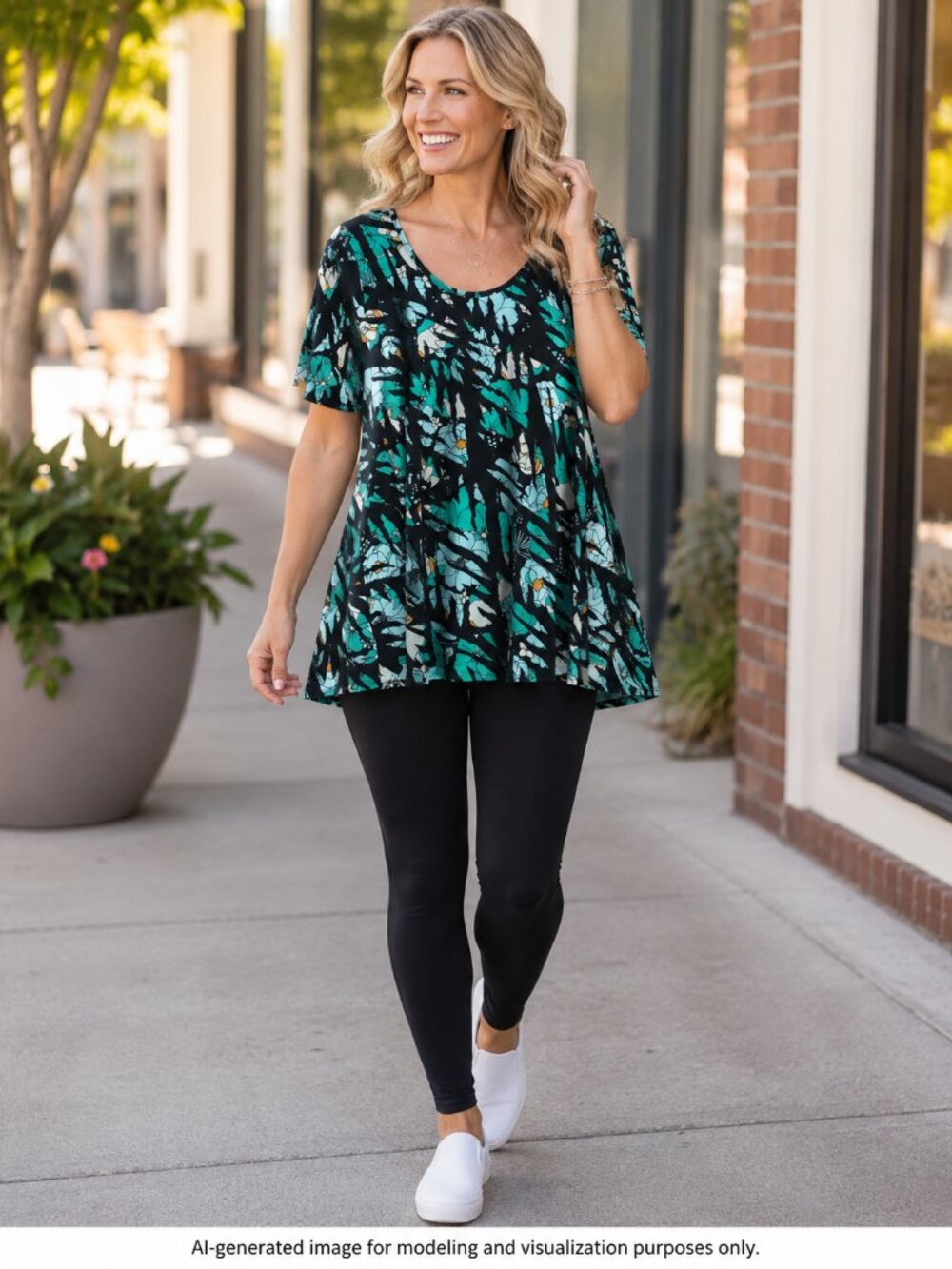 LuLaRoe Perfect T Teal Black Floral Print Swing Top